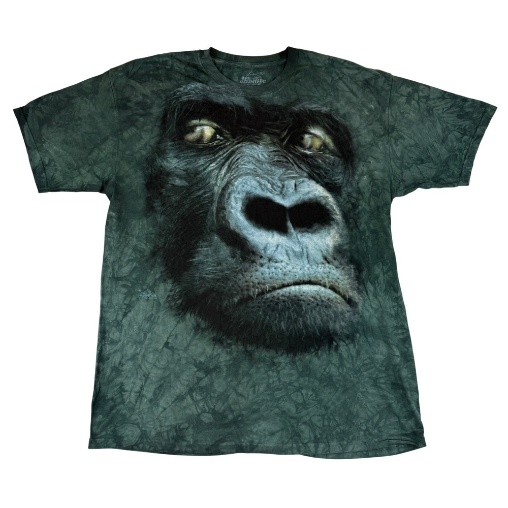 The Mountain Gorilla Face T-Shirt Mens XL Green Tie Dye Animal Graphic‎ Tee